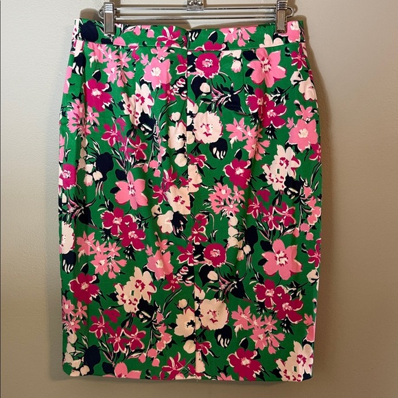 NWT J. Crew Factory Cotton Sateen Pencil Skirt Green & Pink Floral Size 0 - Picture 3 of 13